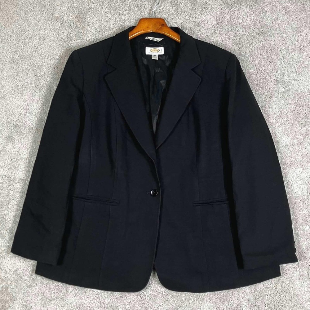 Vintage Talbots Woman Petites 14W Black Wool Blazer Italian Fabric Made in Japan